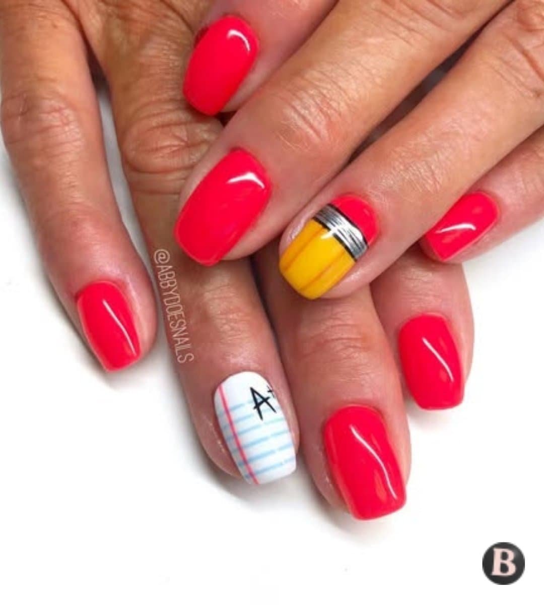Bright Coral Pink Back-To-School Short Nails