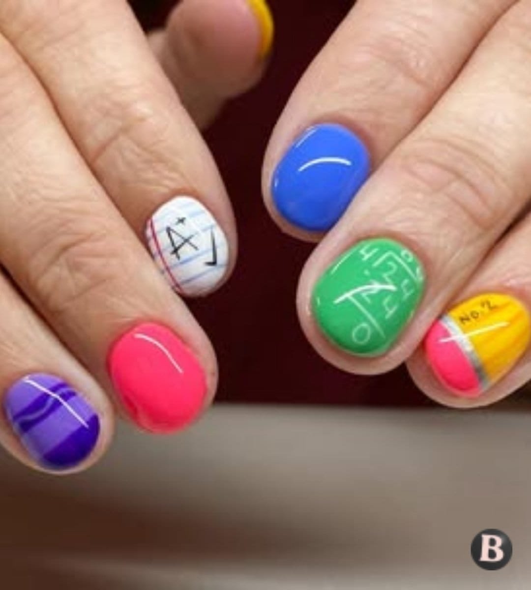 Bright Rainbow Back-To-School Short Nails
