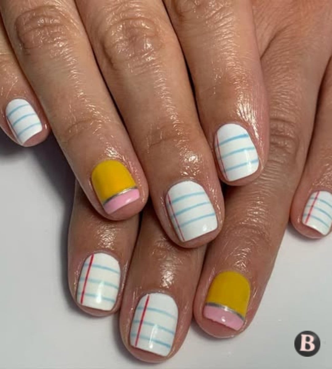 Classic Lined Notebook Paper Short Nails