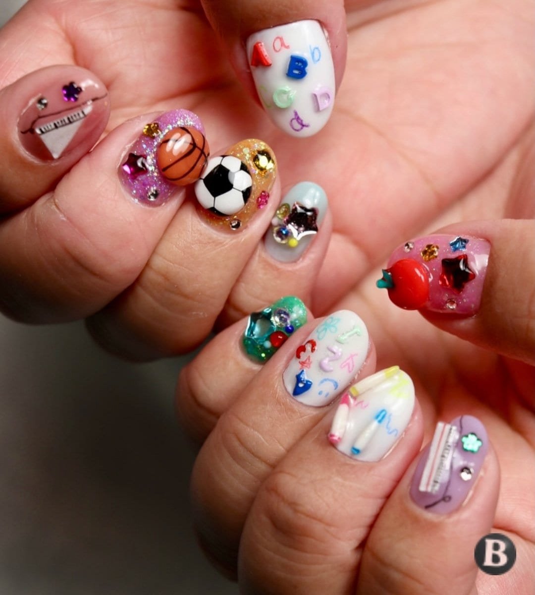 Maximalist 3D School Charm & Sports Back-To-School Nails