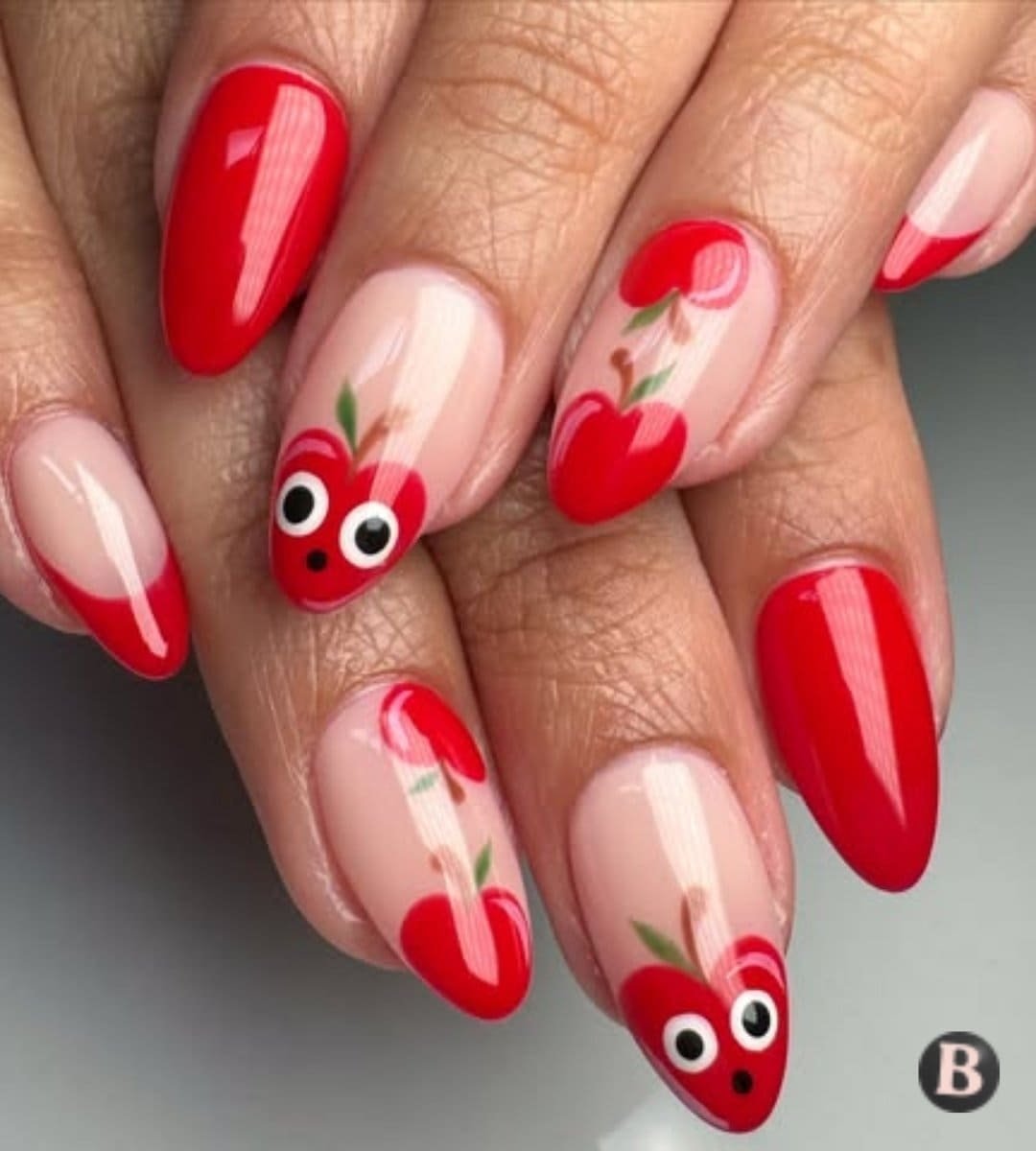 Playful Red Apple French Tip Back-To-School Nails