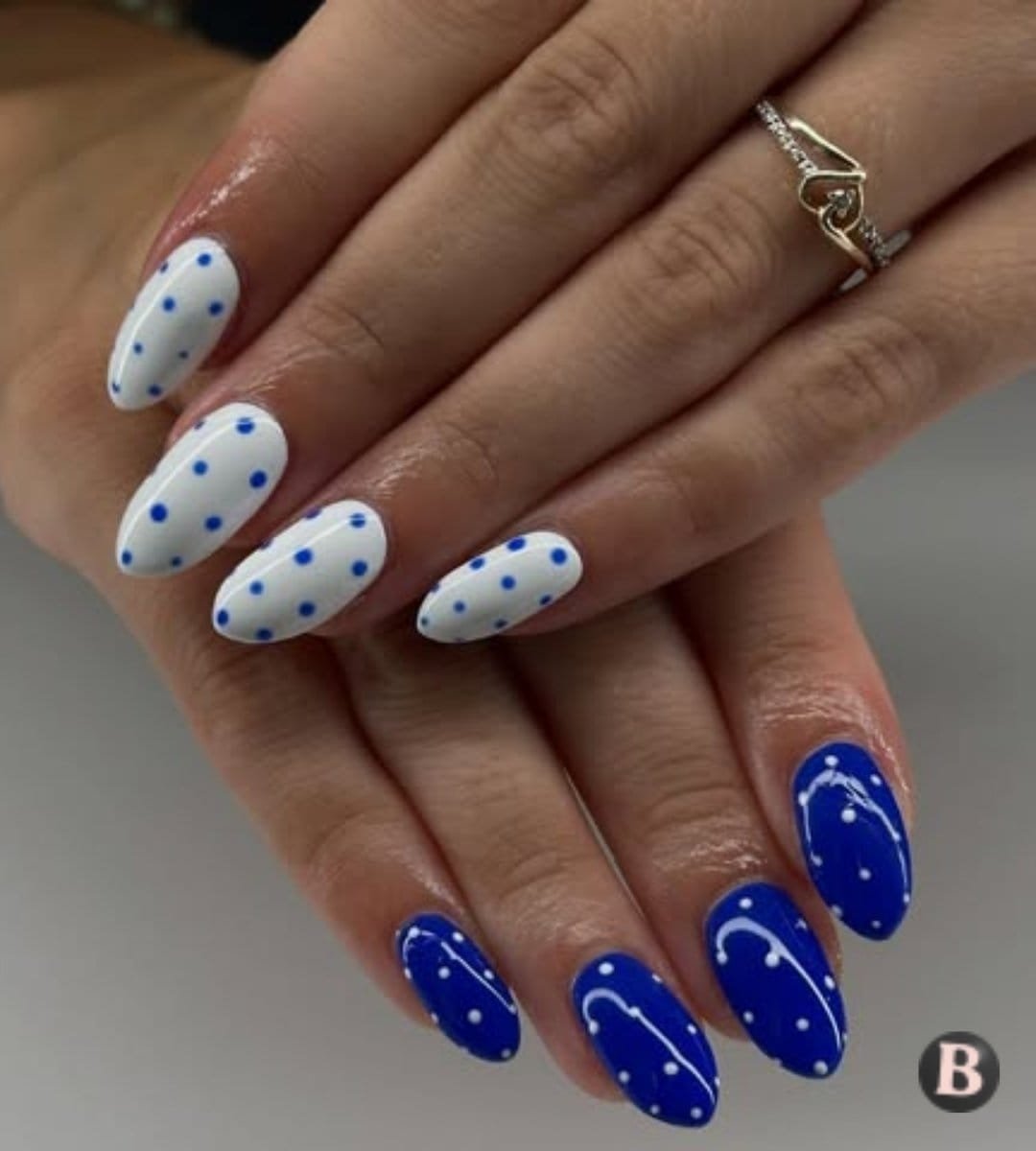 Preppy Blue and White Polka Dot Back-To-School Nails