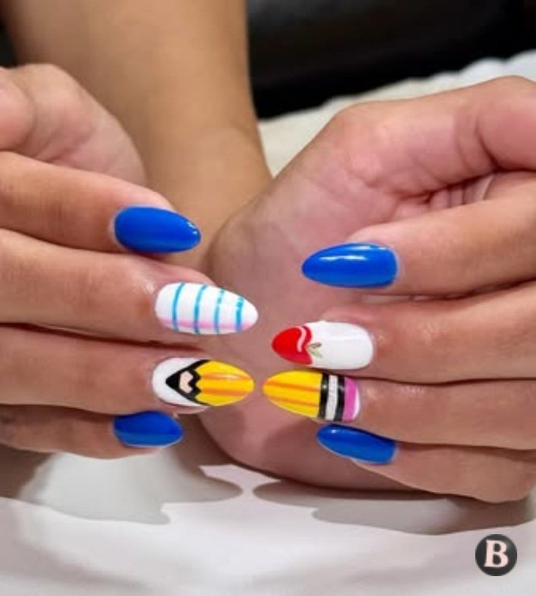 Royal Blue Back-To-School Almond Nails