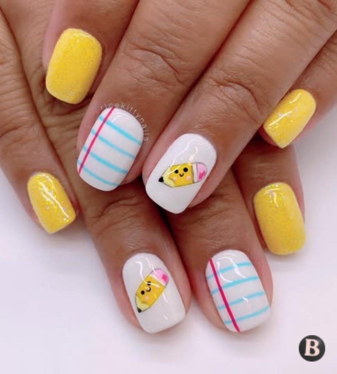 Sparkly Yellow Back-To-School Short Nails