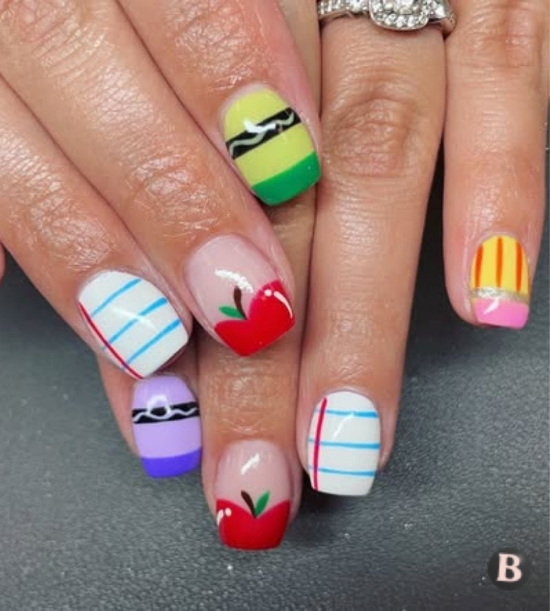 Vibrant Mix-And-Match Back-To-School Short Nails