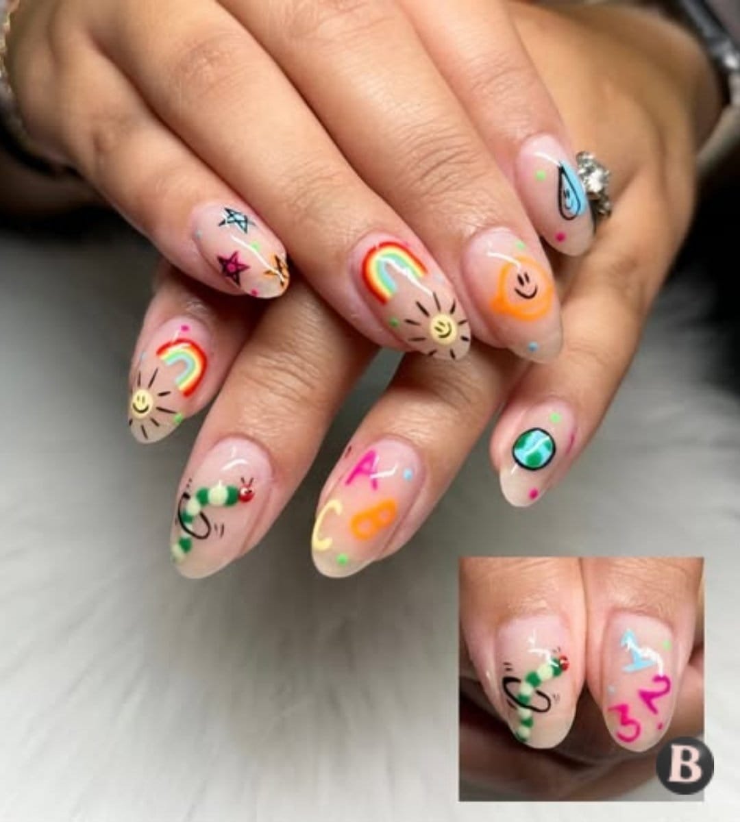 Whimsical Elementary School Doodle Back-To-School Nails