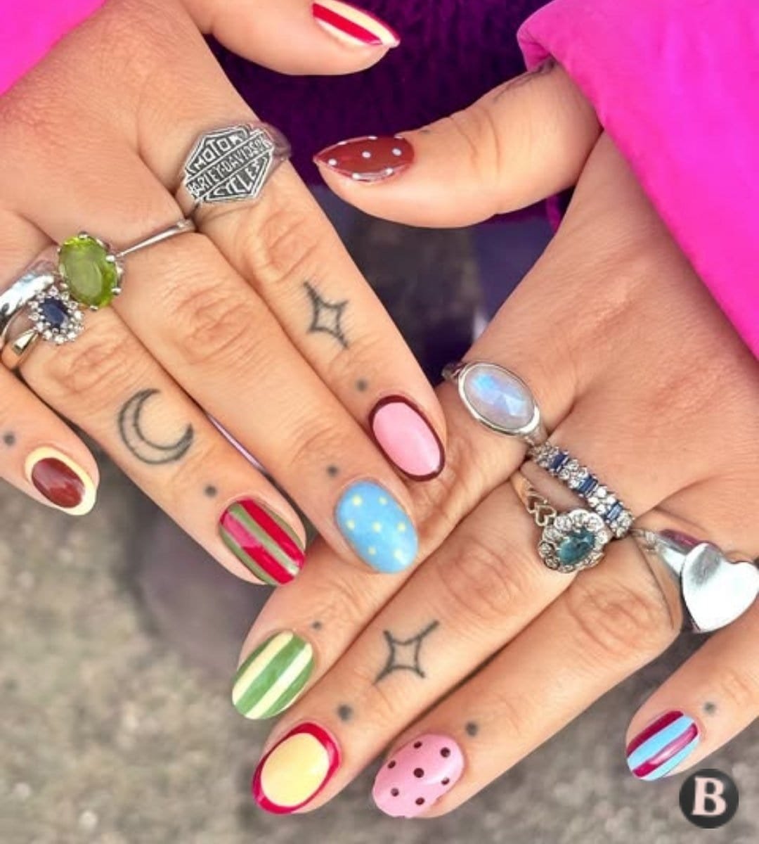 Eclectic Retro Mismatched Pattern September Nails