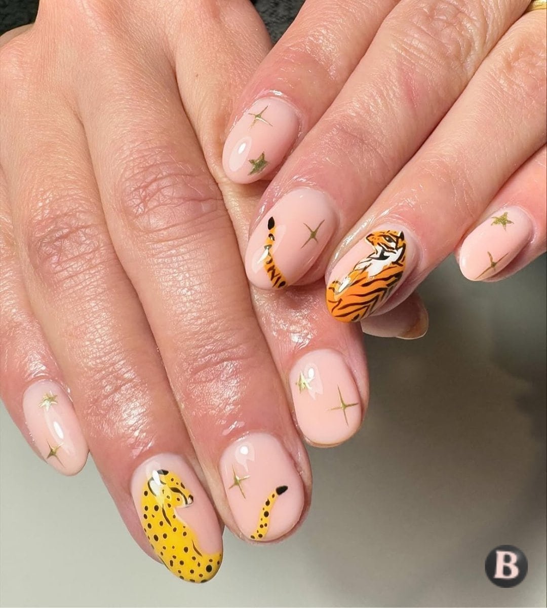 Glossy Wild Cats Nails