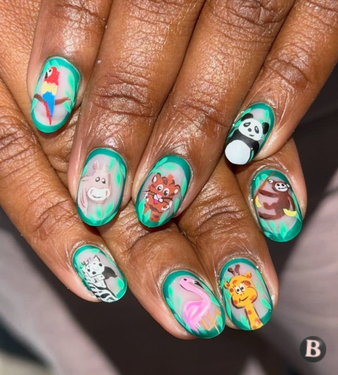 Hand-Painted Tropical Jungle Wildlife Animal Nails