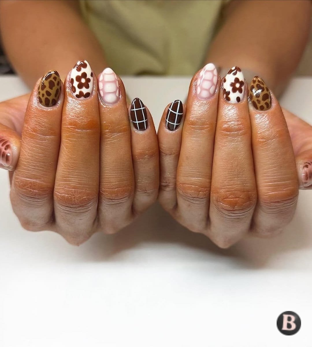 Rich Chocolate Brown & Animal Print Mix September Nails
