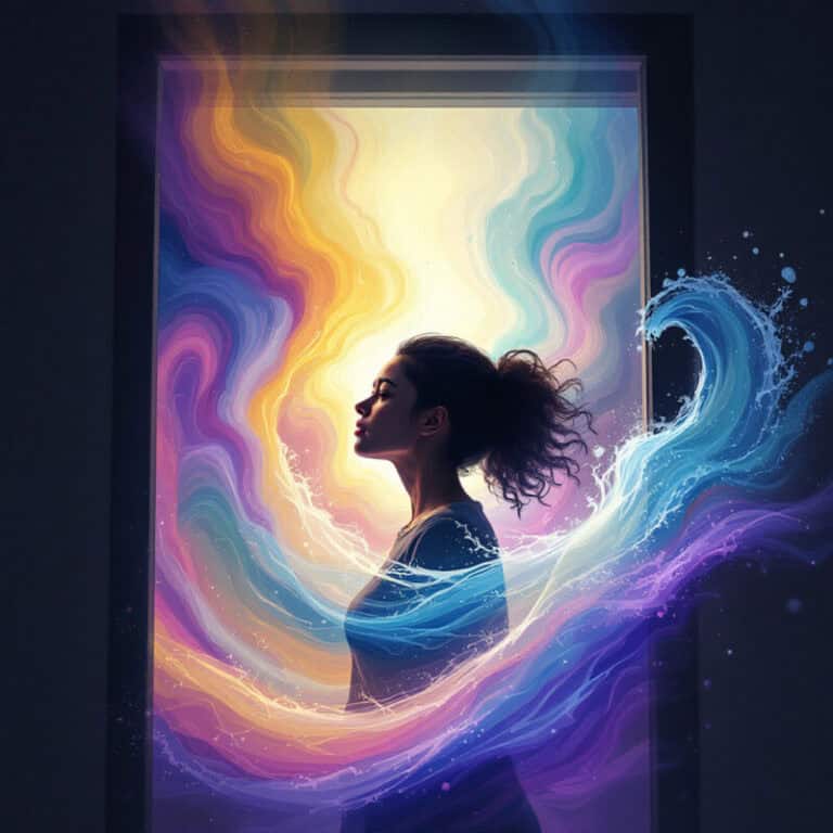 Neurodivergent woman with rainbow waves that represent emotional resillience