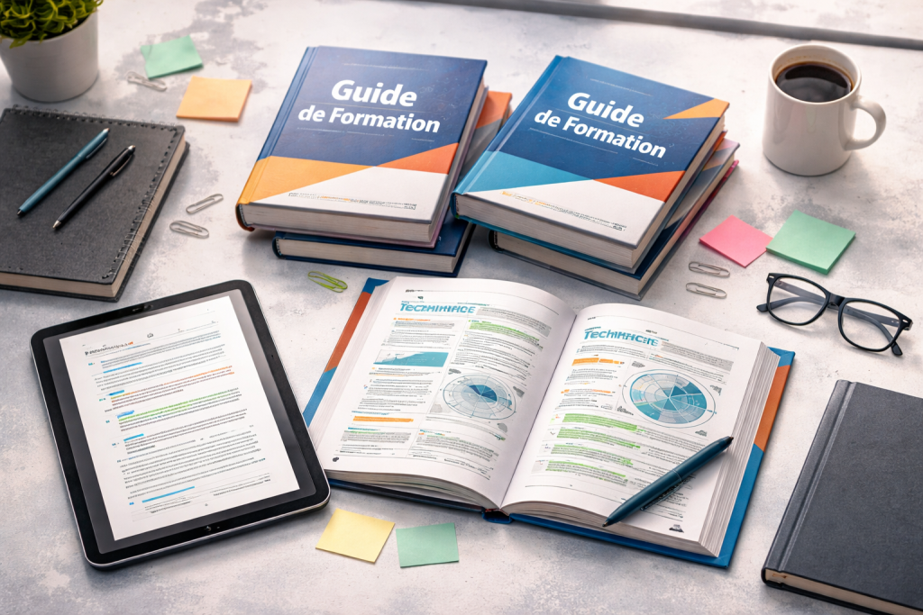 Livres formation et tablette sur bureau