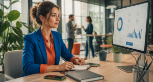 formation social media manager femme devant dashboard