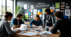 équipe métier du graphisme en studio moderne