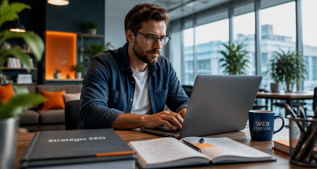 rédacteur web SEO freelance en coworking, stratégie SEO