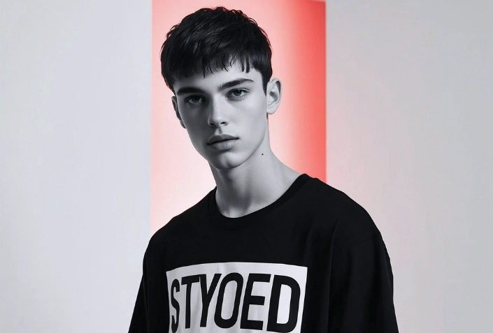 Urban male model in stylish bold graphic tee from Befiqr Originals collection, showcasing Gen-Z fashion.