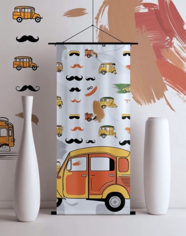 Abstract design featuring Indian cultural motifs in vibrant colors, representing Desi Swag streetwear style.