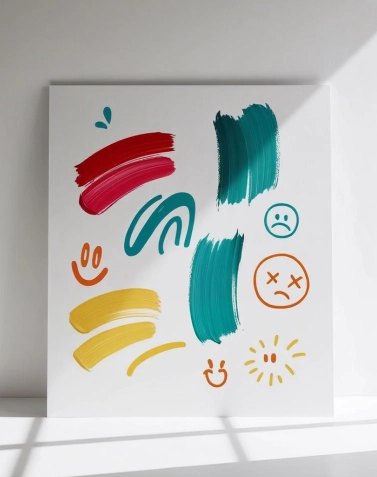 Playful design with various emoticons and vibrant colors, capturing the essence of Mood Wale Tees.
