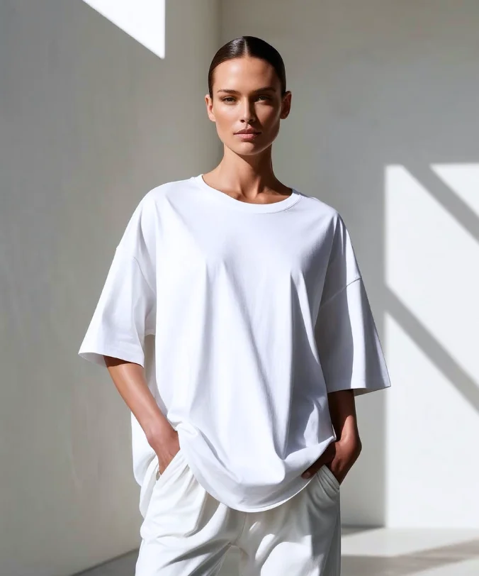 Trendy women's oversized printed tee styled for a casual street fashion look.