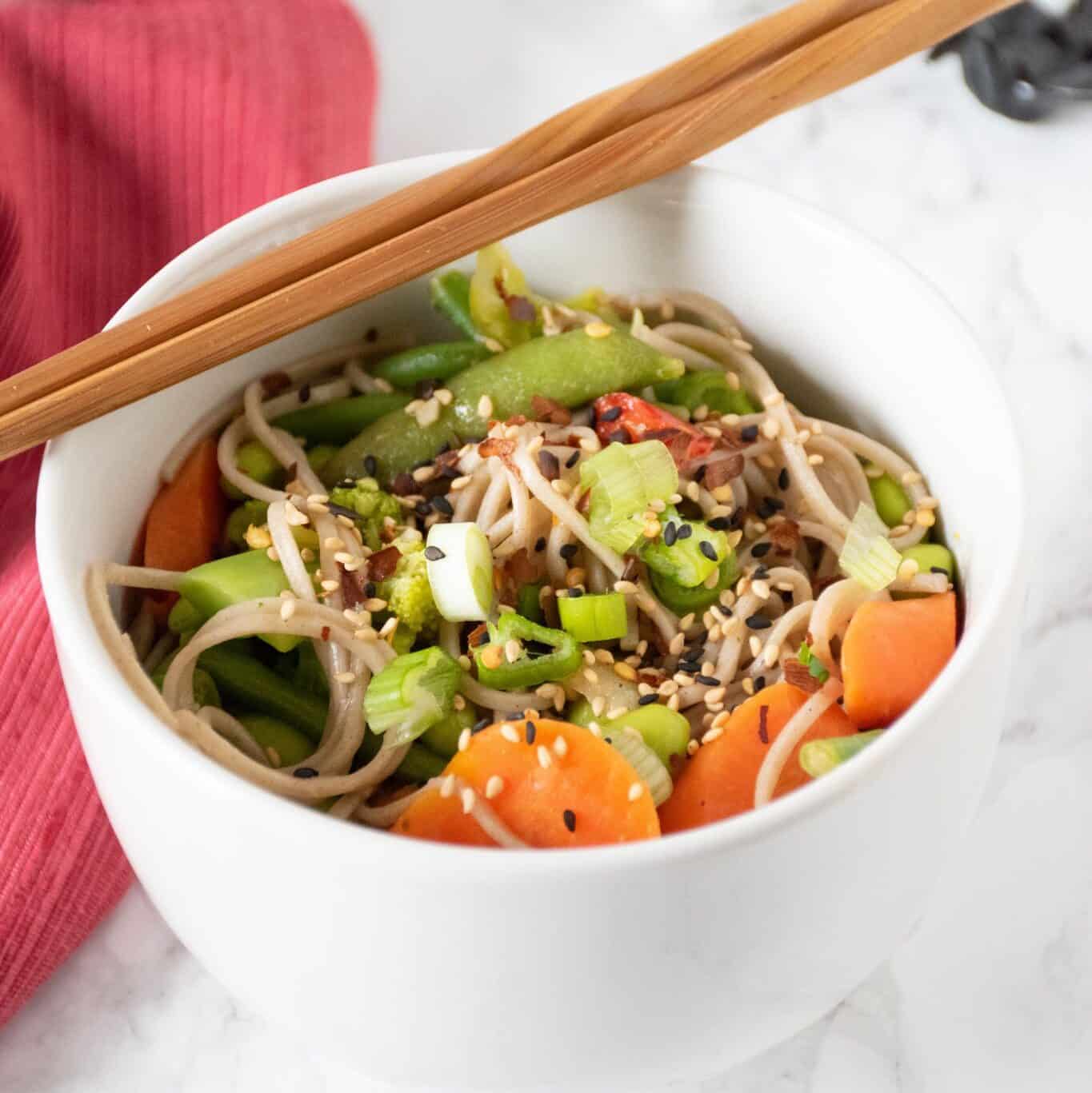 Teriyaki Soba noodle bowls close up