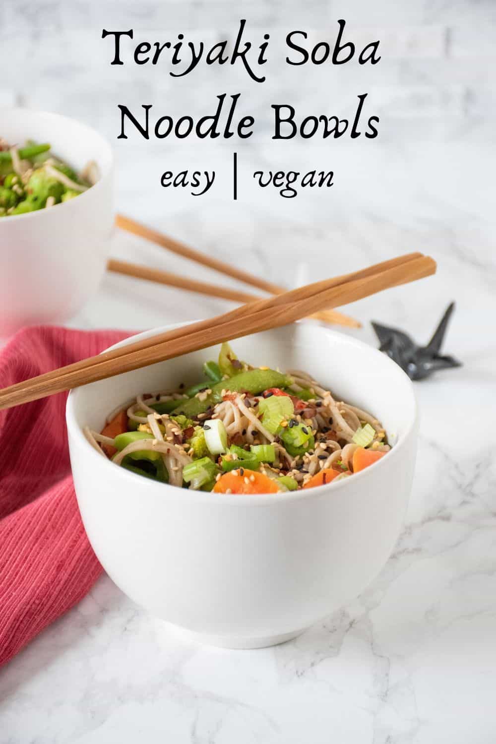 Teriyaki Soba noodles in a bowl with chopstick over it