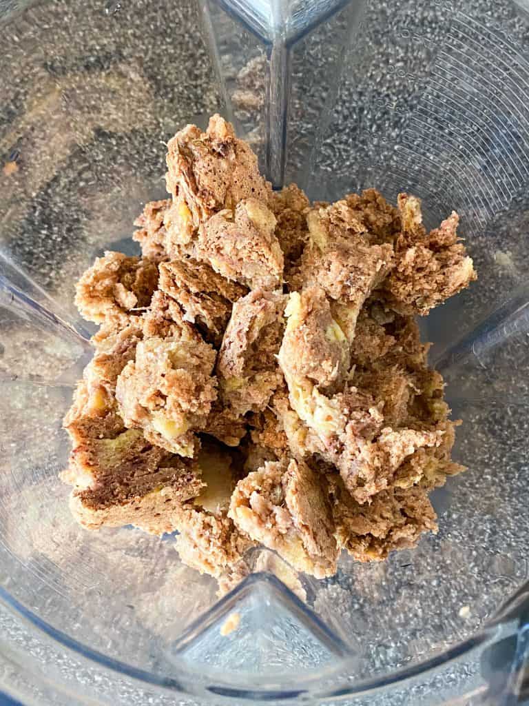 crumbled banana bread in blender