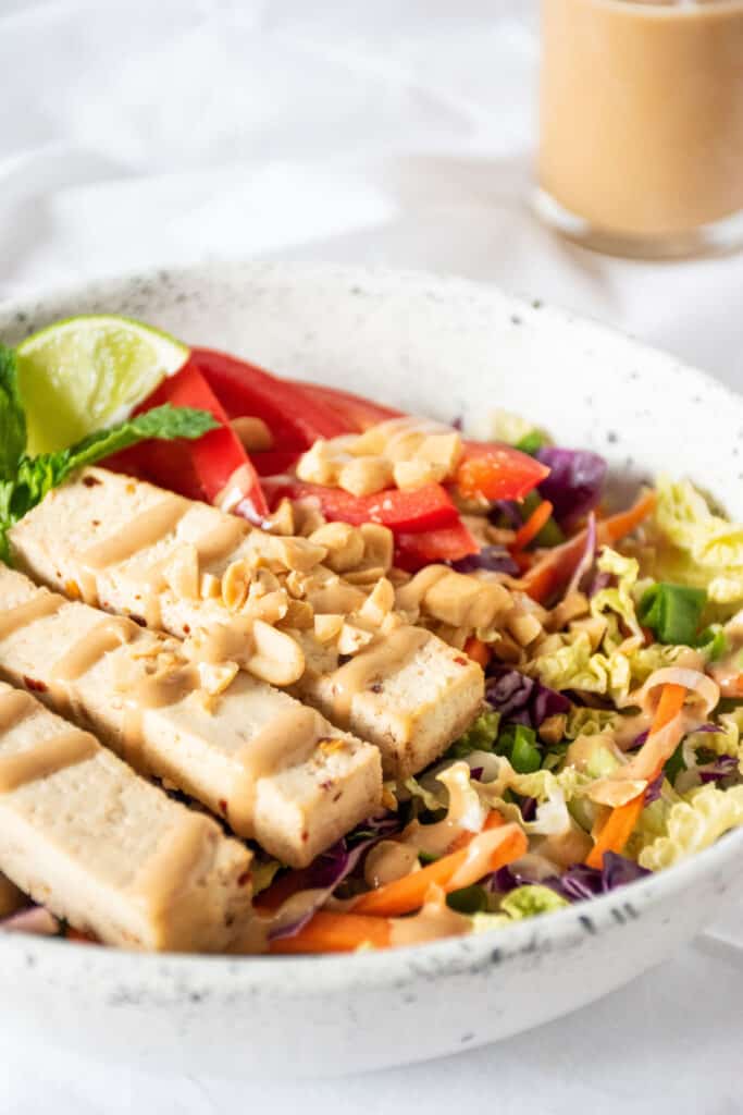 Bowl of Thai salad with tofu