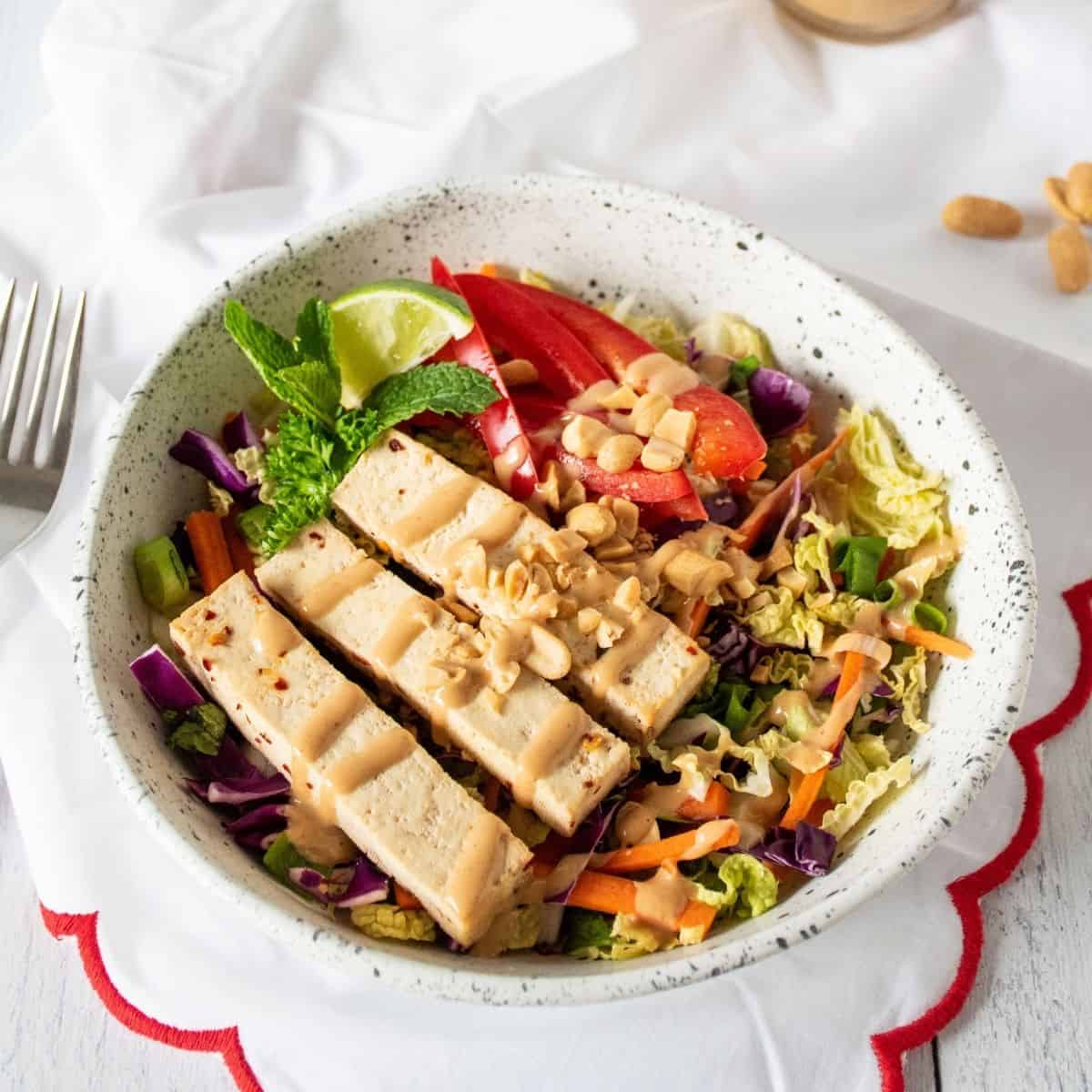 Bowl of Thai salad with tofu.