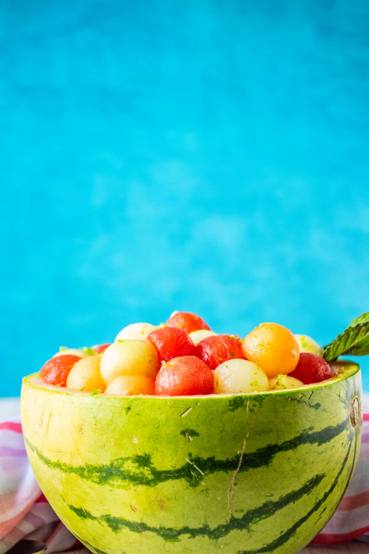 Balls of melon in a watermelon bowl