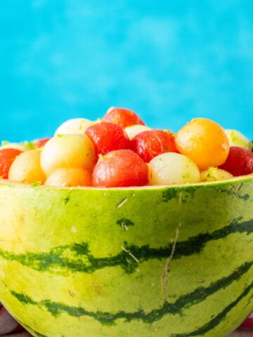 Balls of melon in a watermelon bowl