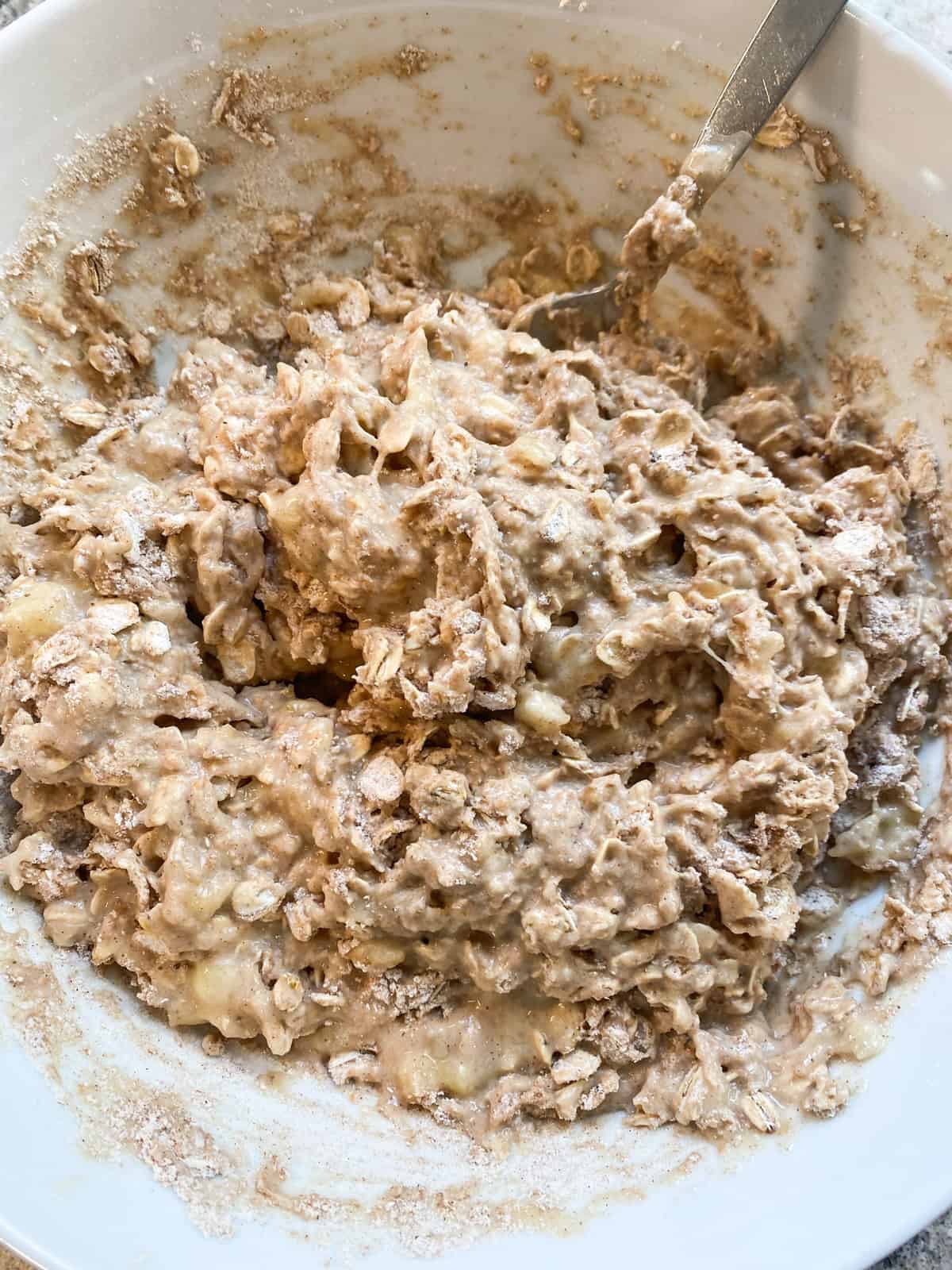 Muffin batter in a bowl.
