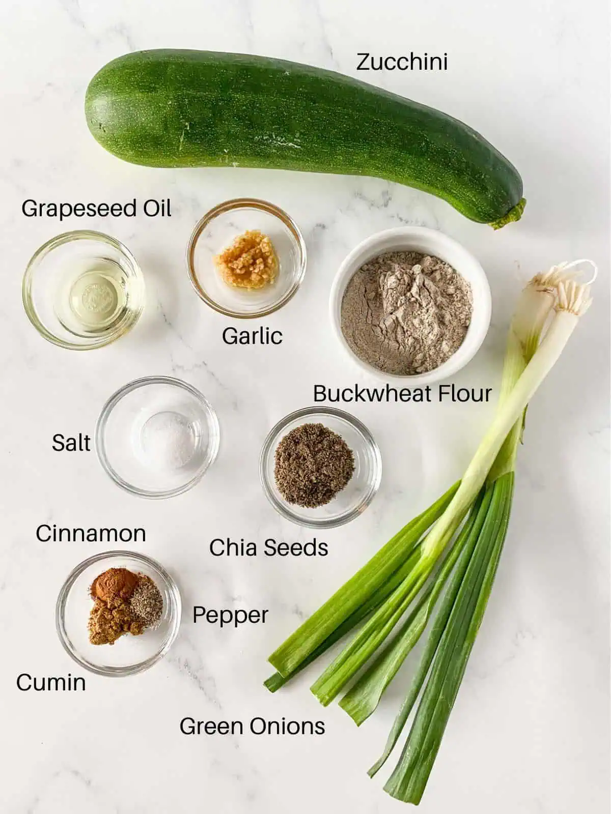 Ingredients for gluten free zucchini fritters.