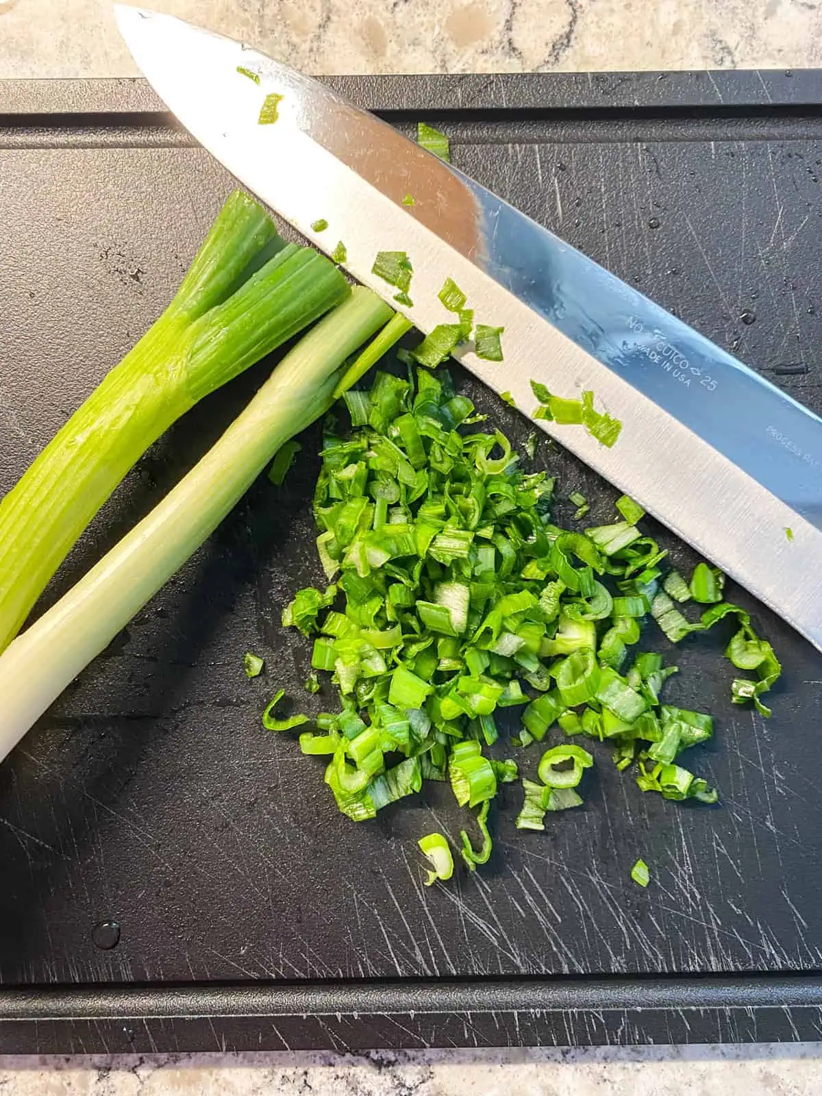 Green part of the green onions chopped.