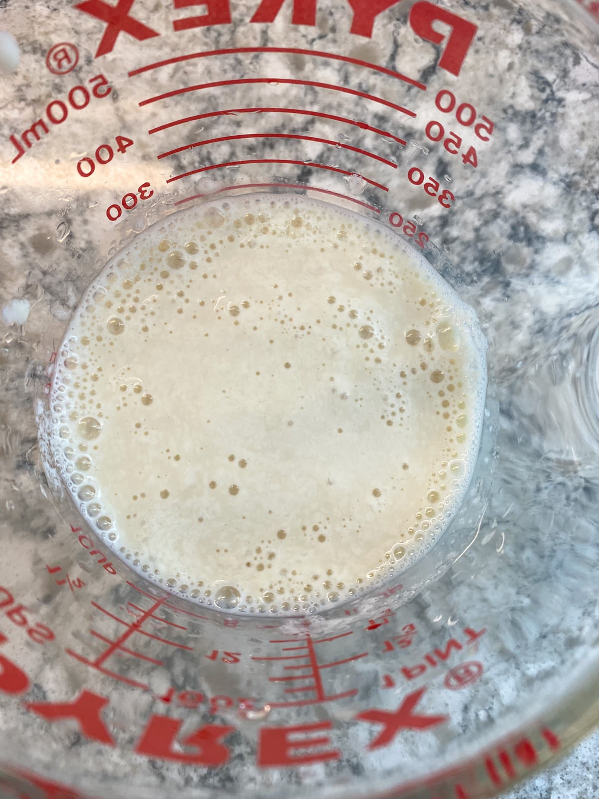 Vinegar added to soy milk to make a buttermilk substitute.