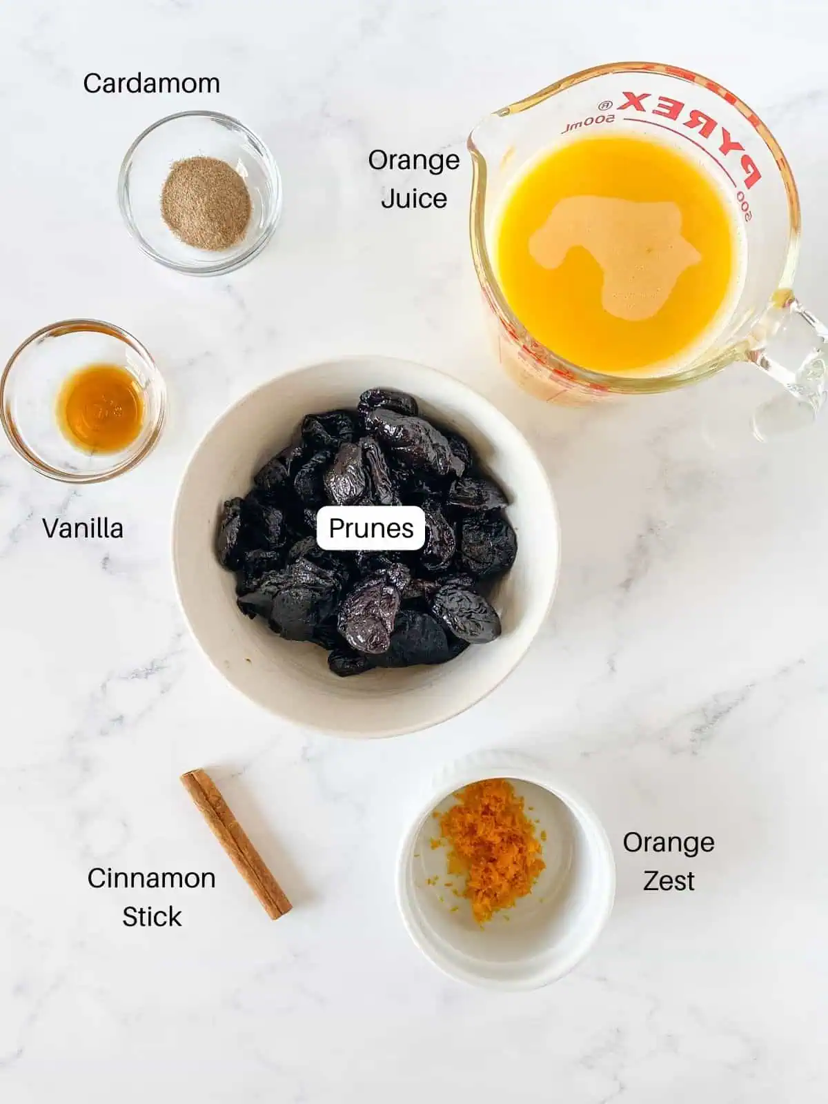 Ingredients for prune compote.