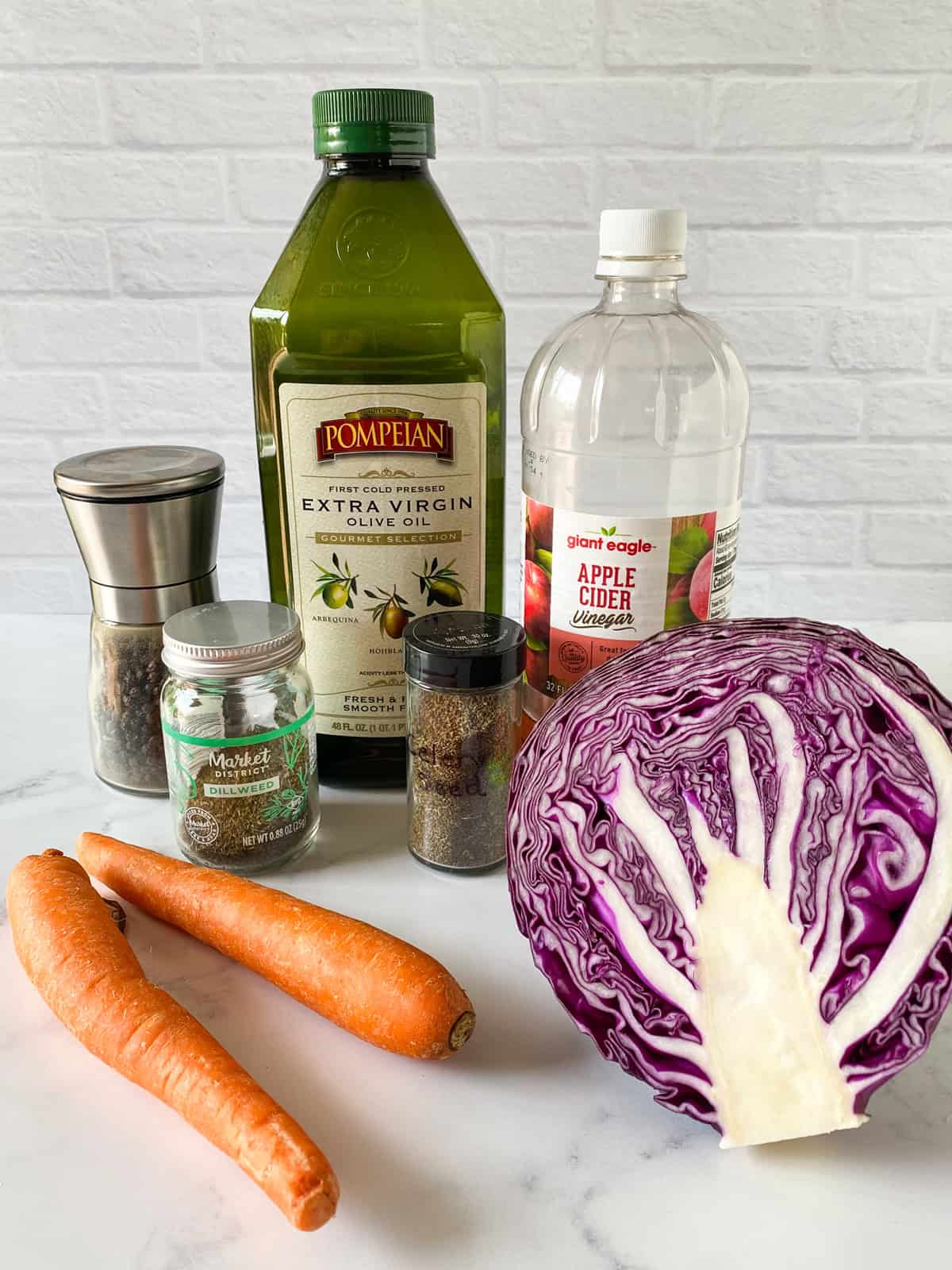 Ingredients for red cabbage vinegar slaw.