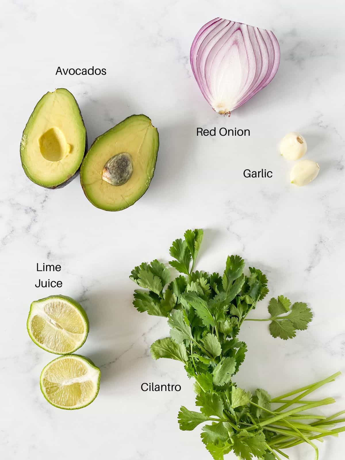 Ingredients for low sodium guacamole.