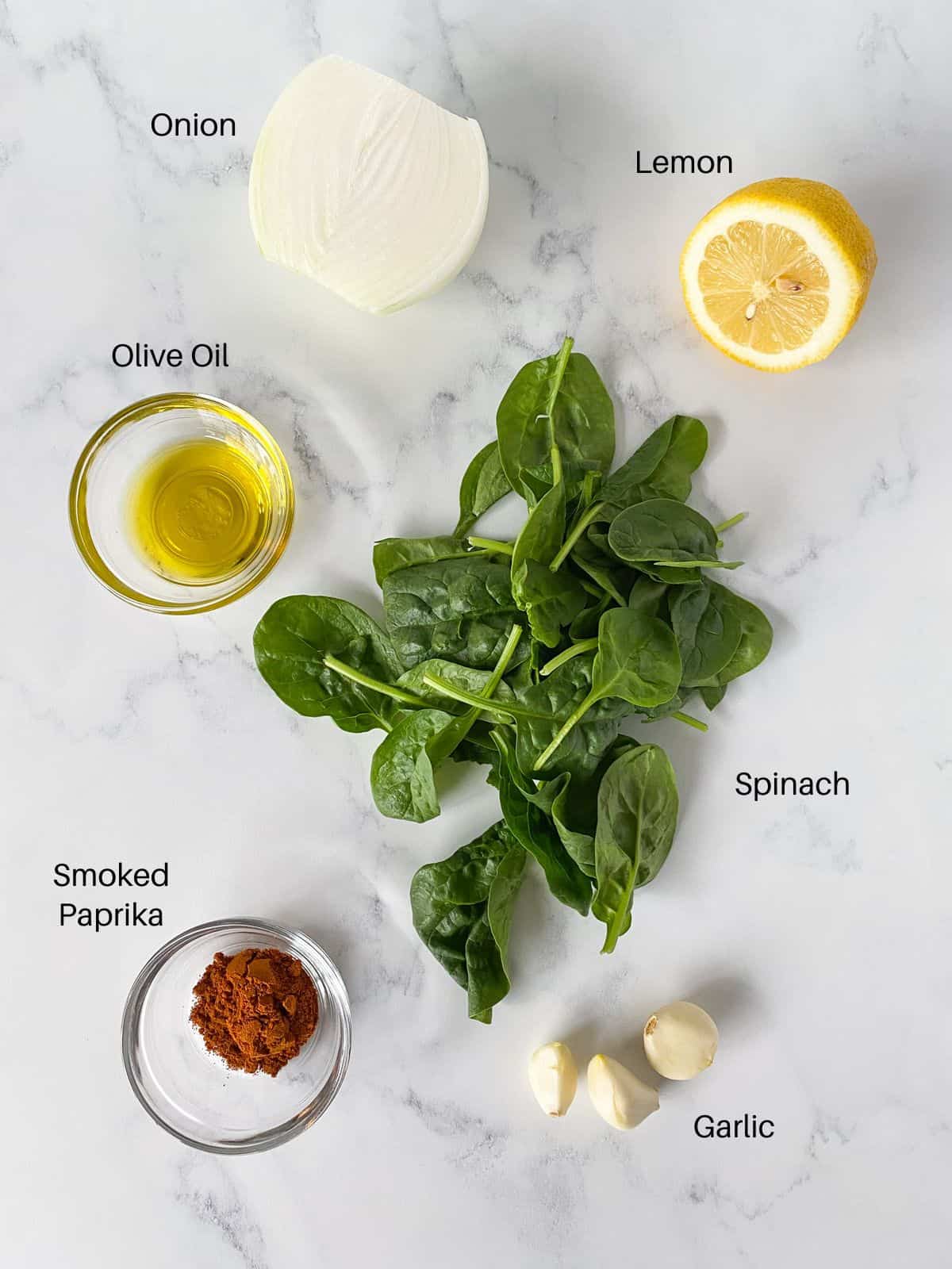 Ingredients for sauteed spinach and onions.