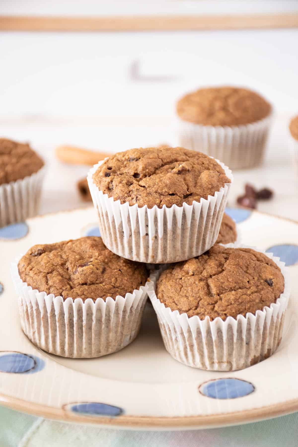 Stack of muffins on a plate.