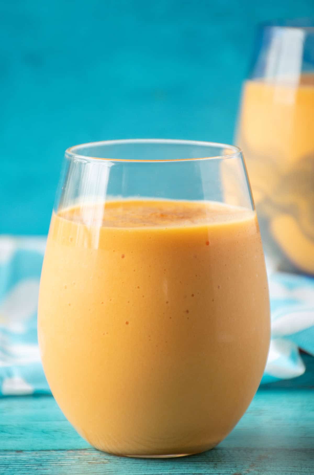 Glass filled with smoothie.