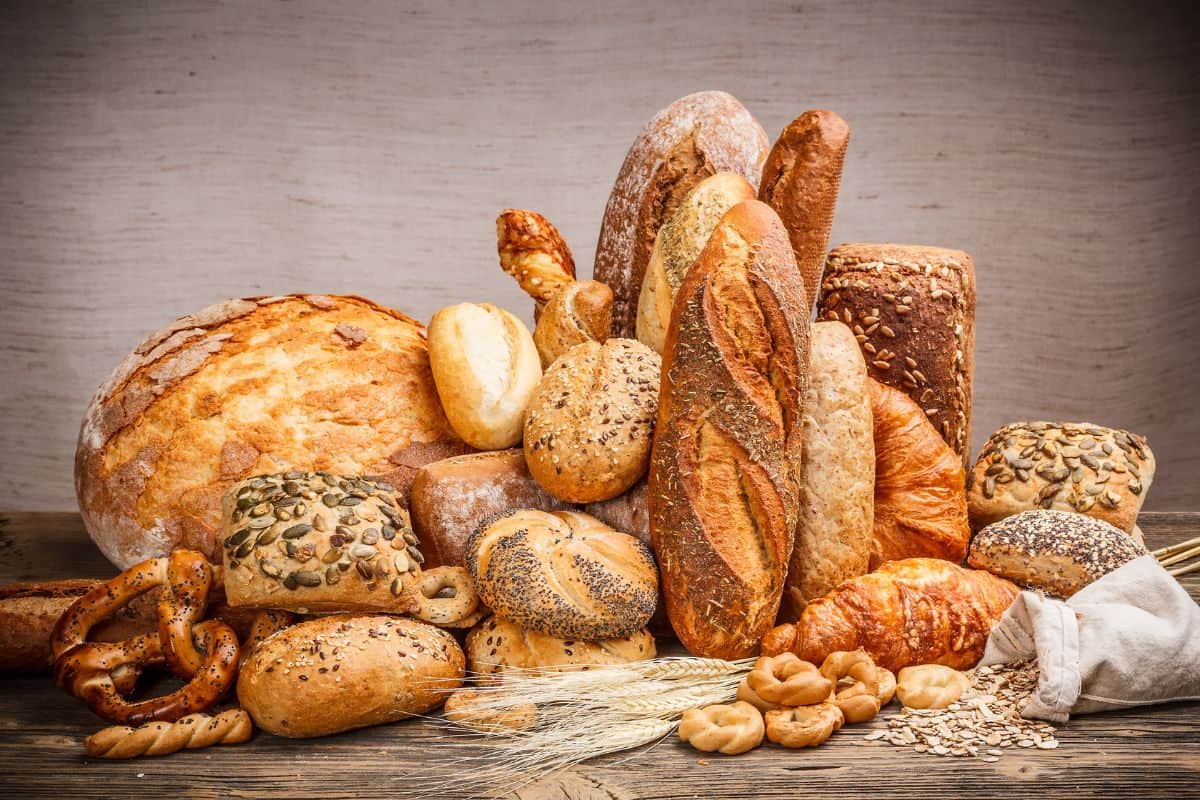 Various shapes and sizes of bread products