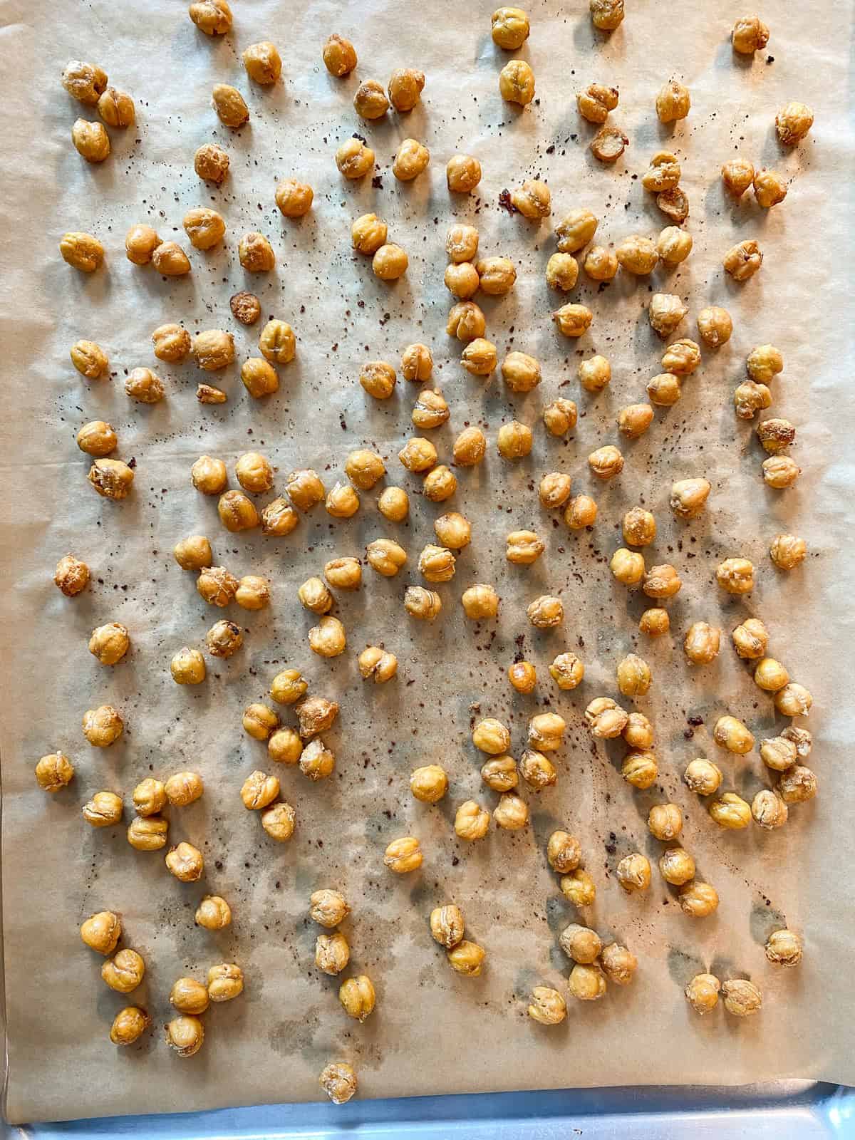 Baked chickpeas after coming out of the oven.