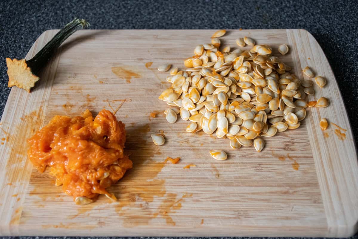 Raw pumpkin seeds separated from their pulp.