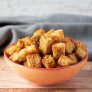 Croutons in a small bowl.