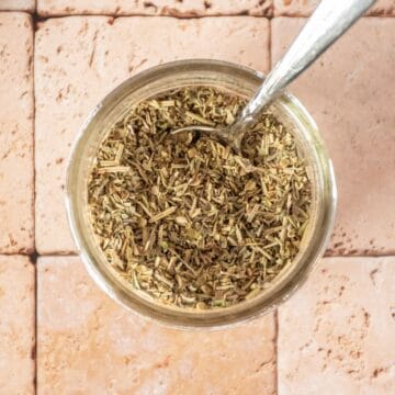 Small jar of Italian seasoning from above.