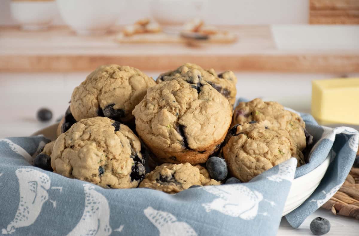 Muffins in a serving bowl.
