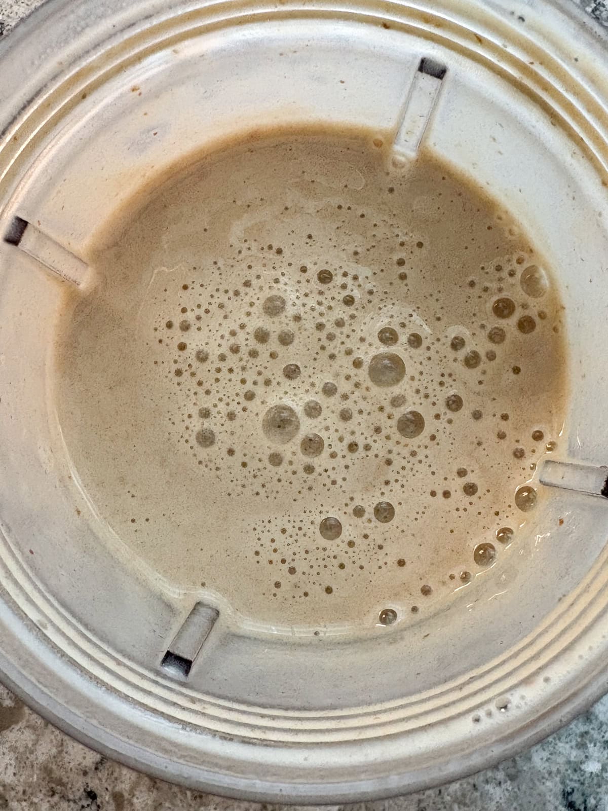 Blended milk, dates, and vanilla.