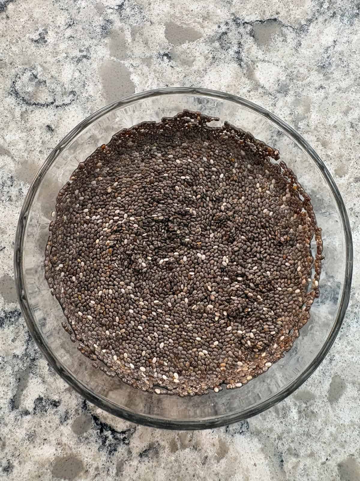 Chia seeds soaking in water.