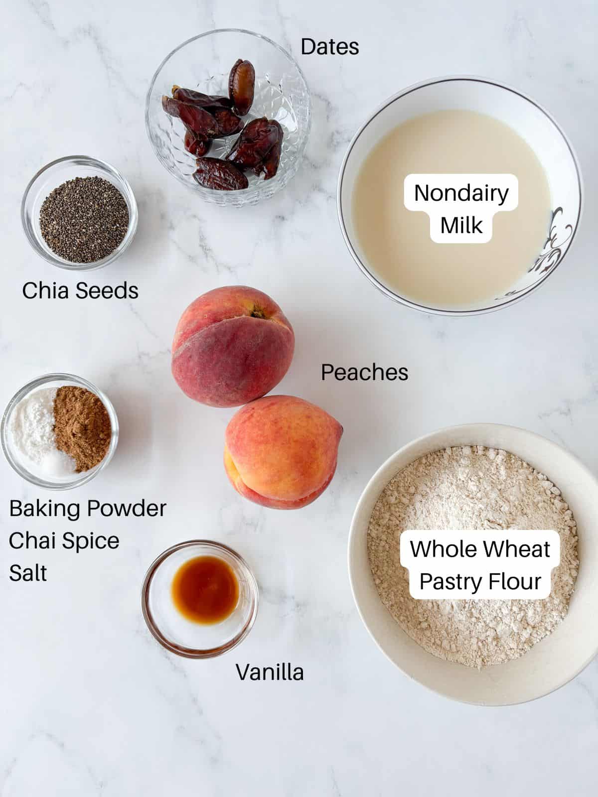 Ingredients for peach waffles.