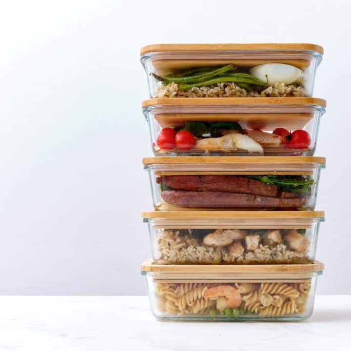 stack of meal prep containers.